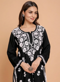 Floral Embroidered Round Neck Long
Sleeves Chikankari Straight Kurti With Multiple Color